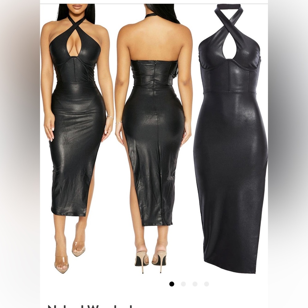Naked Wardrobe Extra Drippin’ Crossover Halter Dress